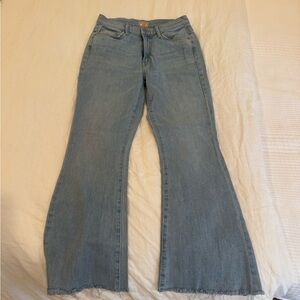 MOTHER Light Blue Flare Jeans with Raw Hem